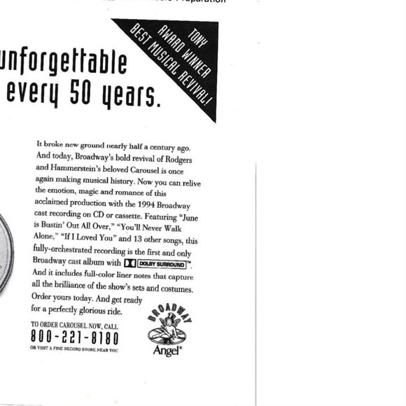 Carousel Tony Award Winner Musical Revival CD ADVERT 1990s Vintage Print Ad - Picture 3 of 4